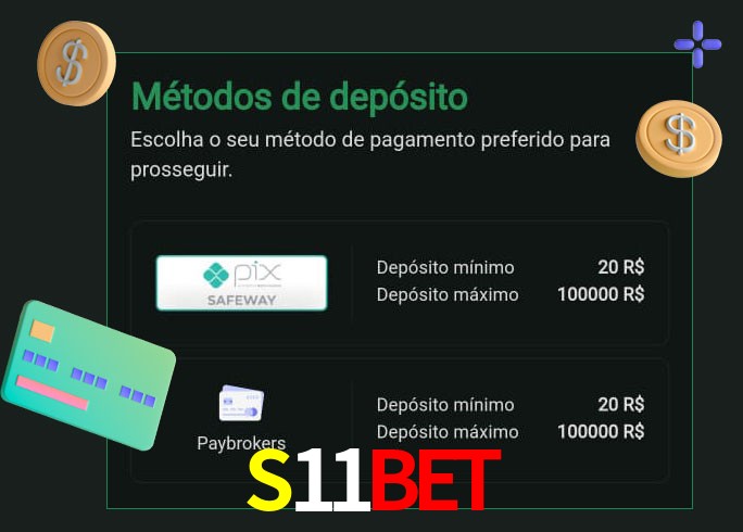 O cassino S11Bet oferece uma grande variedade de métodos de pagamento